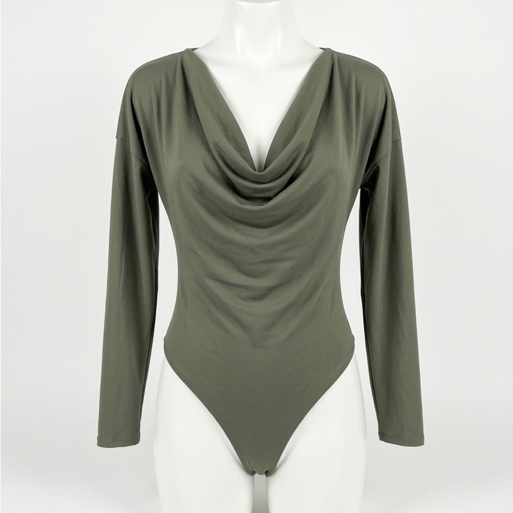 Anthropologie Jane + Delancey Sage Green Drape Cowl Neck Bodysuit Size Medium